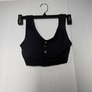 Lucky Brand Ribbed Bralette‎ Small Black Seamless Henley Button Front Lounge Bra